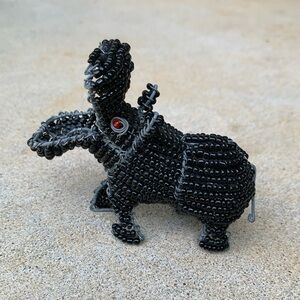 Black Wire Frame Black Beaded Red Eyed Hippopotamus House Hippo Figurine